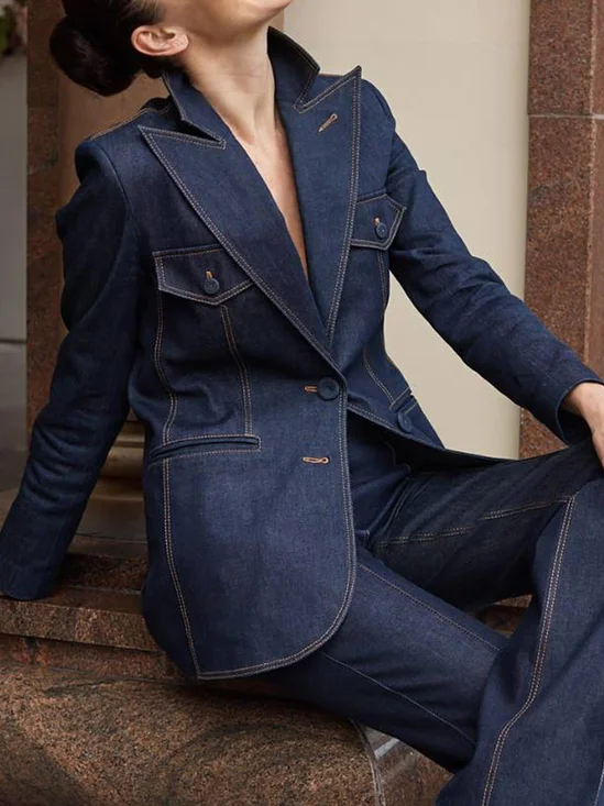 Urban Farbblock Reverskragen Denim Mantel