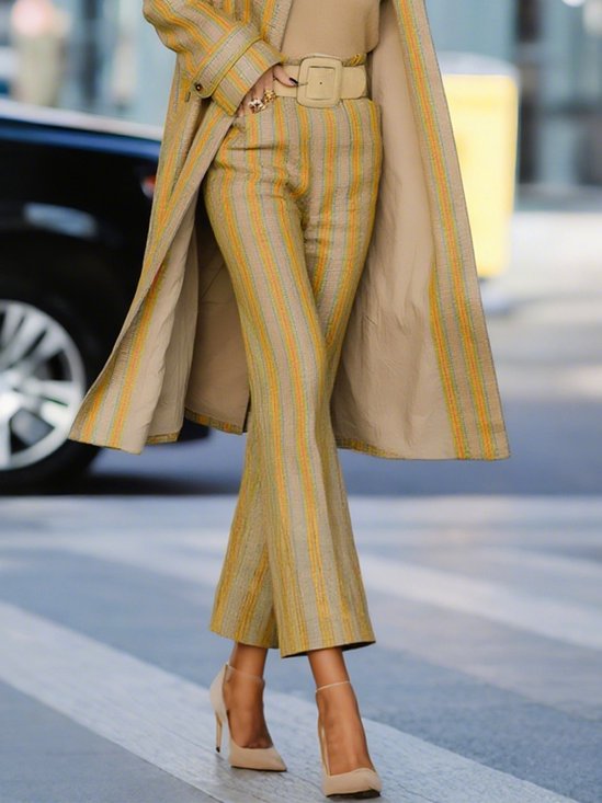 Lässig Gestreift Print Gerade Hosen