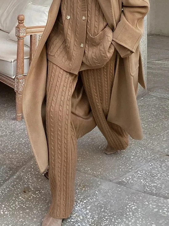 Urban Unifarben Geknöpft Pullover Gerade Hosen