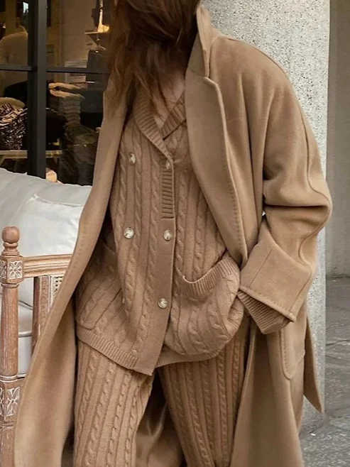 Garn/Wollgarn Urban Unifarben Reverskragen Strickjacke