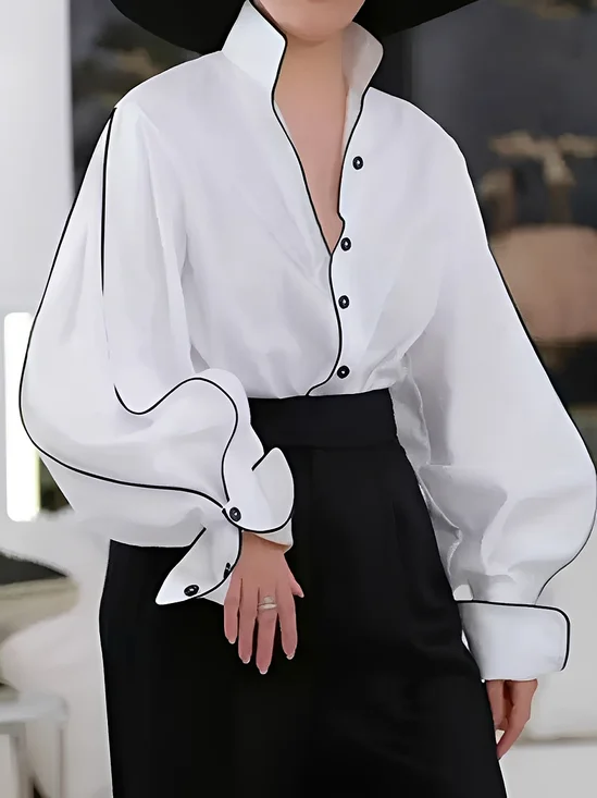 Urban Farbblock Stehkragen Bluse