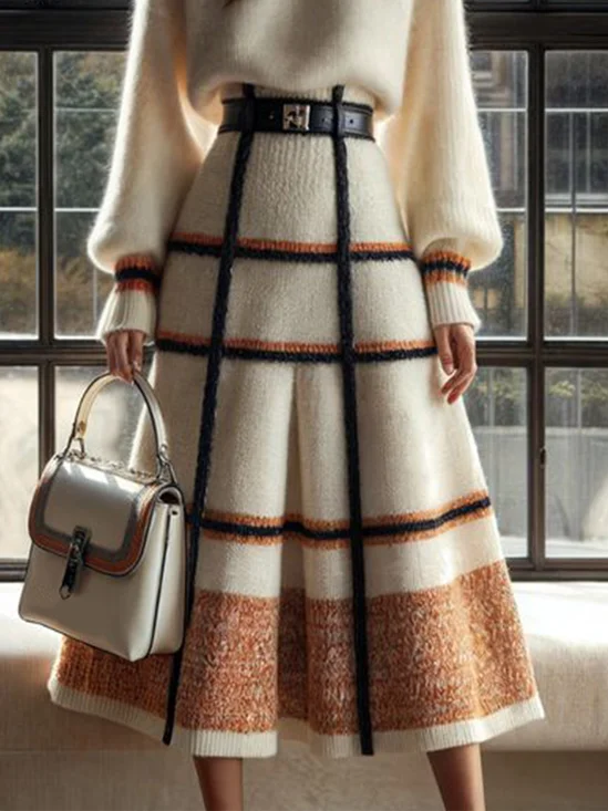 Lässig Kariert Pullover Midi Rock