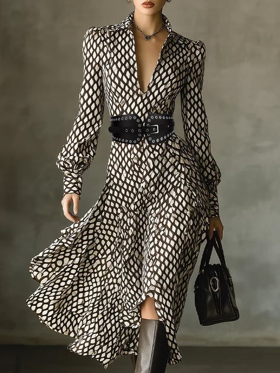 Urban Kariert Ballon Midikleid mit Gürtel