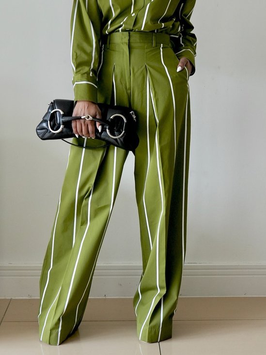 Lässig Gestreift Print Hose mit Weitem Bein