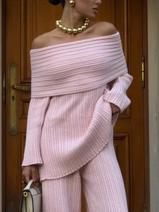 Elegant Unifarben Schulterfrei Pullover