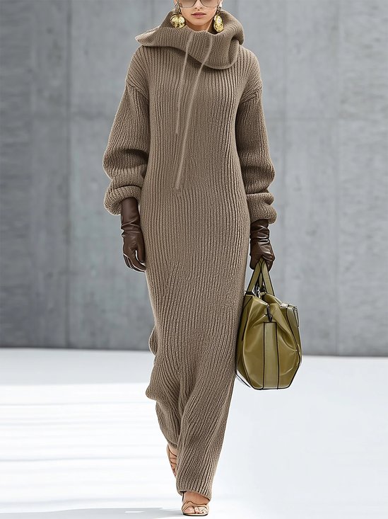 Lässig Unifarben Raglan Ärmel Rollkragen Pullover Maxikleid