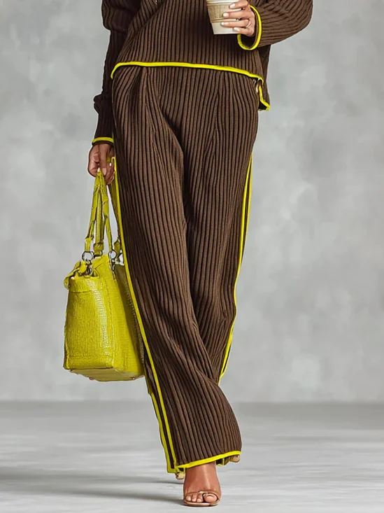 Lässig Farbblock Pullover Gerade Hosen