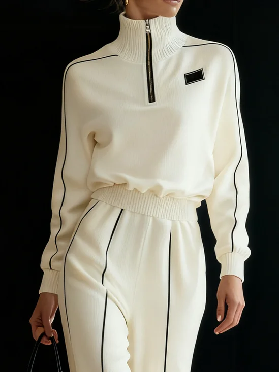 Lässig Farbblock Stehkragen Pullover