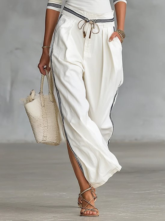 Lässig Farbblock Seitenschlitz Hose mit Weitem Bein