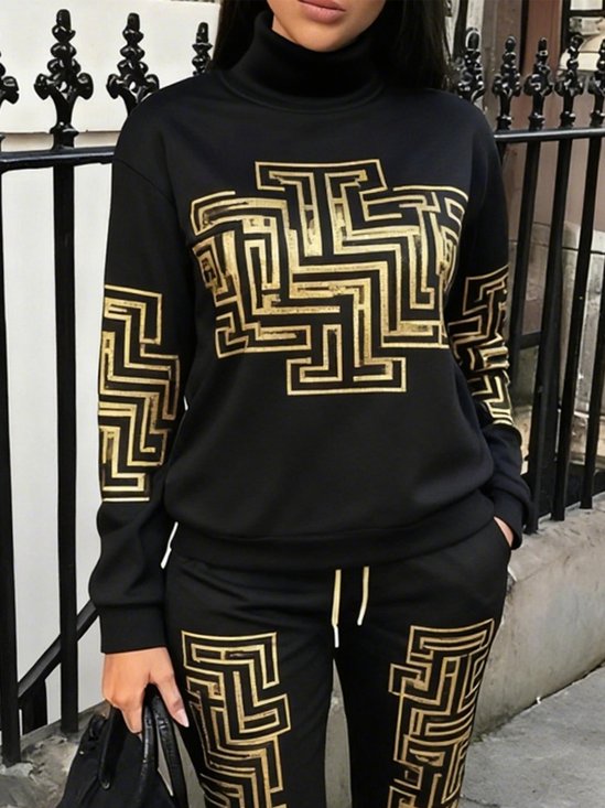 Lässig Geometrisch Print Rollkragen  Sweatshirt