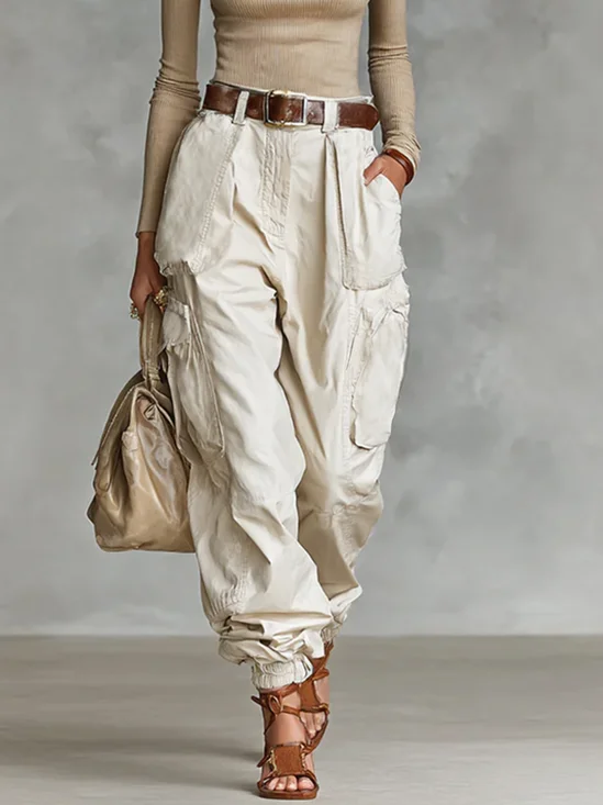 Lässig Unifarben Taschen Cargohosen