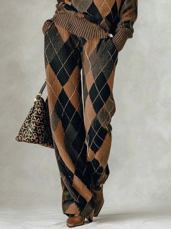 Lässig Kariert Pullover Gerade Hosen