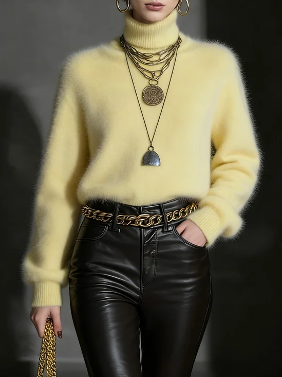 Lässig Unifarben Rollkragen Pullover