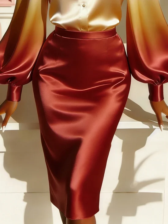 Urban Satin Unifarben Midi Rock