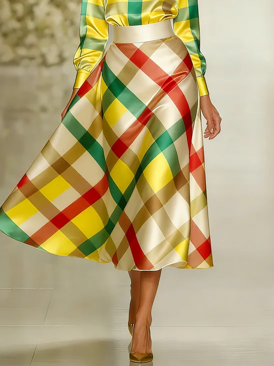 Elegant Print Kariert Midi Rock