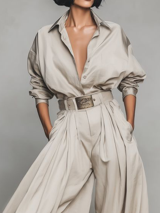 Urban Unifarben Hemdkragen Bluse