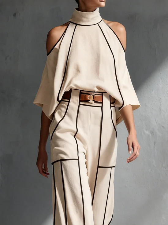 Lässig Farbblock Stehkragen Bluse