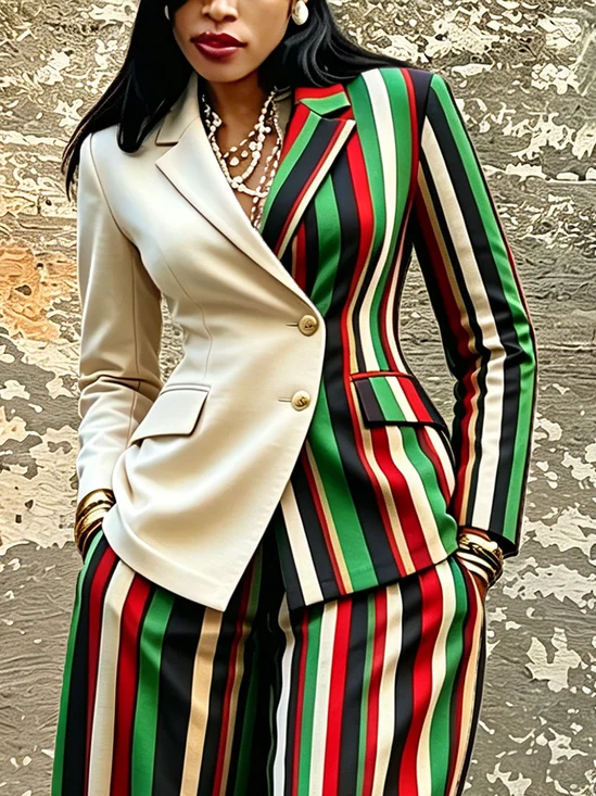 Urban Print Gestreift Reverskragen Blazer