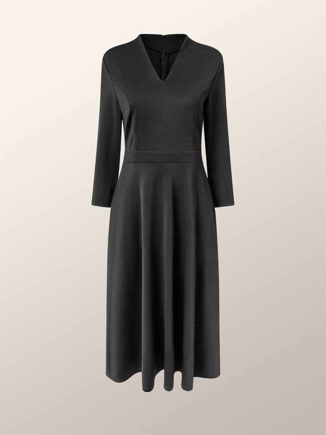 Unifarben Elegant Regelmäßige Passform X-Linie Kleid