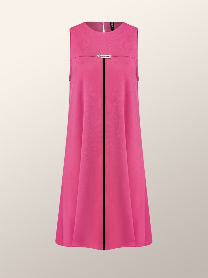 Elegant Regelmäßige Passform Farbblock Rundhals Kleid