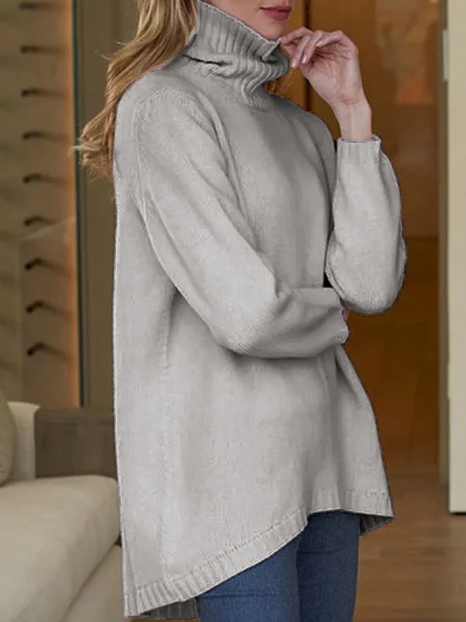 Einfach & Basic Rollkragen Unifarben Pullover