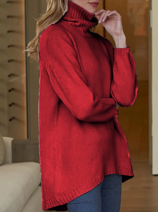 Einfach & Basic Rollkragen Unifarben Pullover