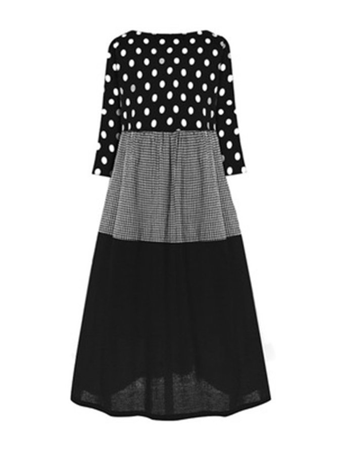 A-Linien Paneeliertes Kleid mit Polka Dots aus Leinen