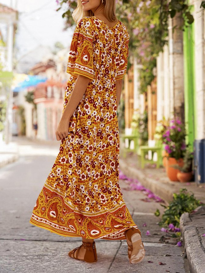 Gelb Baumwolle Ethnisch Print Ethnisch Kleider