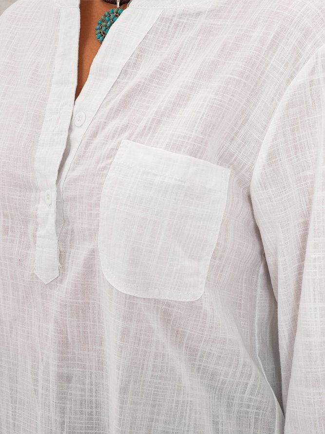 Weiß V-Ausschnitt Unifarben Ärmellos Lässig Bluse
