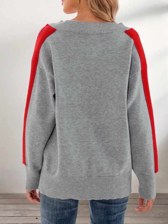Langarm Einfarbiger Pullover mit V-Ausschnitt