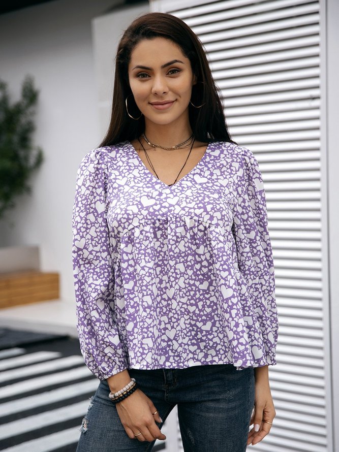 Lila Baumwollmischung Langarm Paneeliert Blusen & Shirts