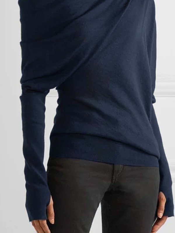 Lässig Langarm Unifarben Baumwollmischung T-Shirt