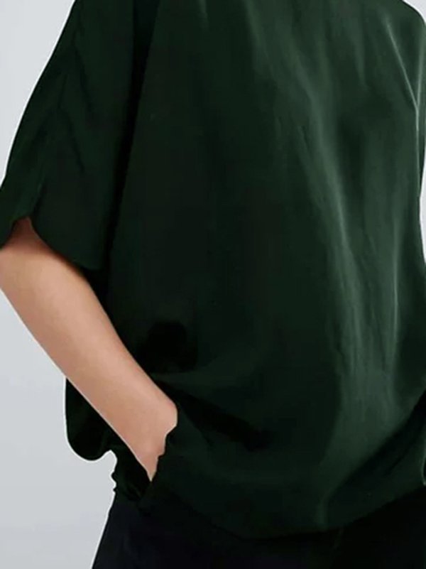 Kurzarm Baumwollmischung Unifarben Rollkragen T-Shirt
