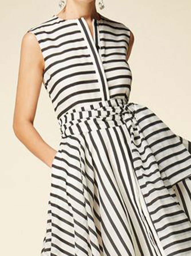 Streifen A-Linien Ärmelloses Kleid mit Taschen