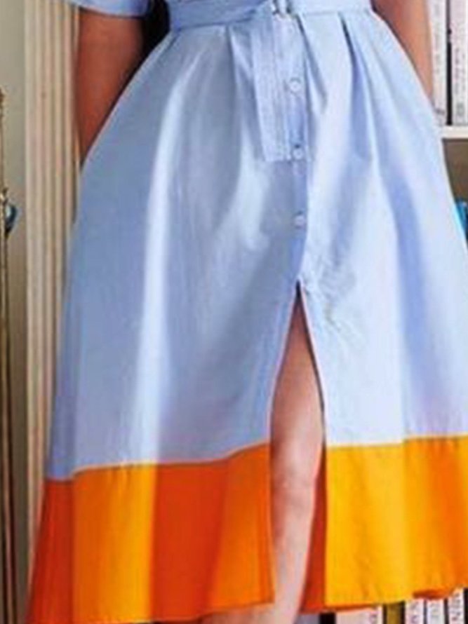 Hemdkragen Farbblock Normal Halbarm Kleid