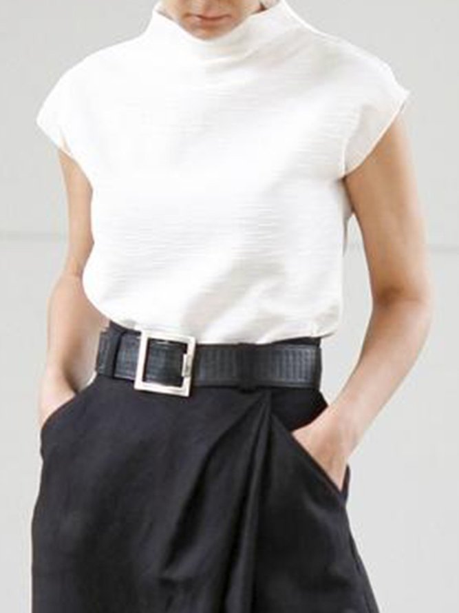 Einfach & Basic Unifarben Stehkragen Bluse