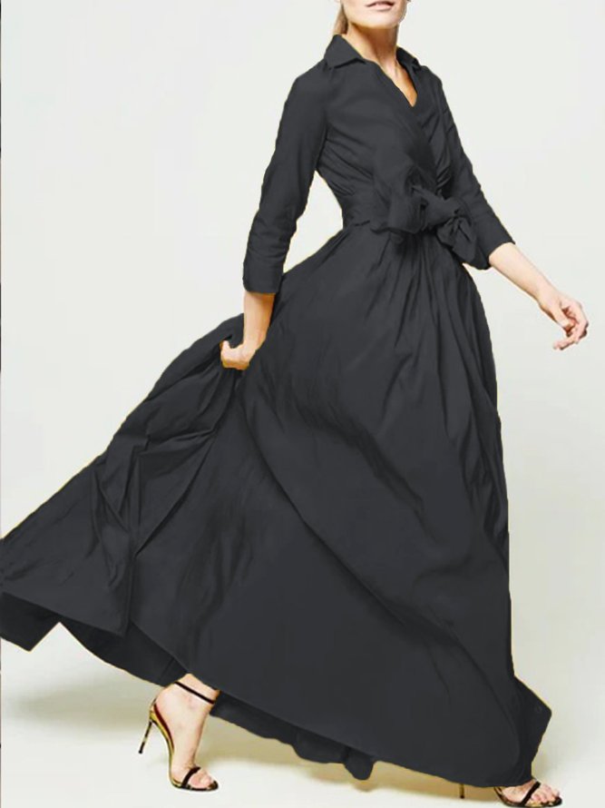A-Linien 3/4 Ärmel Baumwolle Elegant Kleid