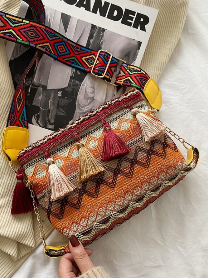 Bohemien Ethnisch Stil Schlag Farbe Quaste Pendant Gewebe Bote Tasche