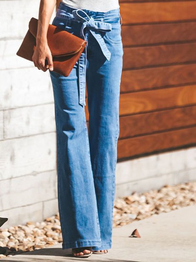 Regelmäßige Passform Lässig Unifarben Lang Jeans