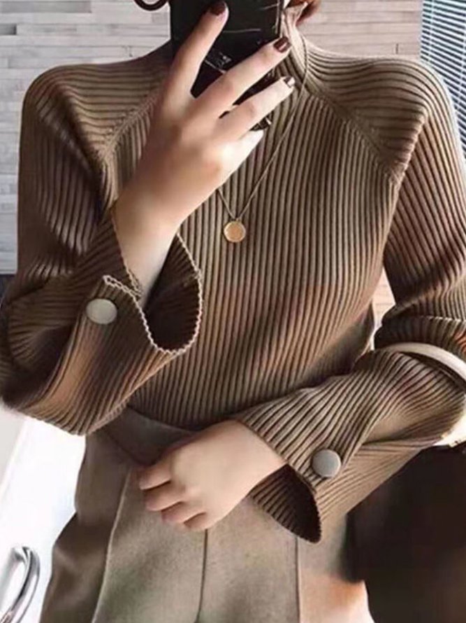 Langarm Unifarben Pullover mit Hohem Kragen