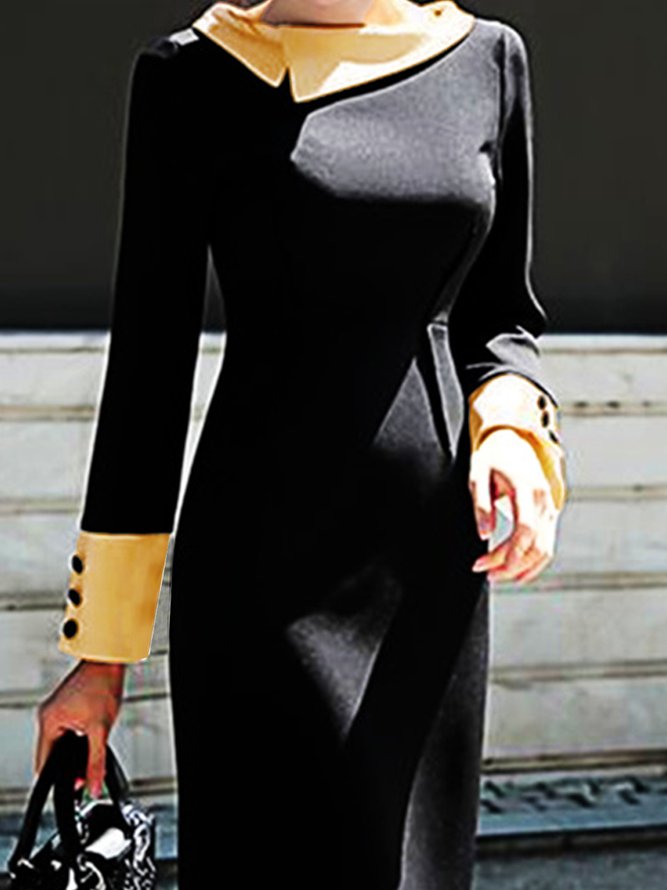 Elegant Retro Unifarben Asymmetrisch Kragen Kleid