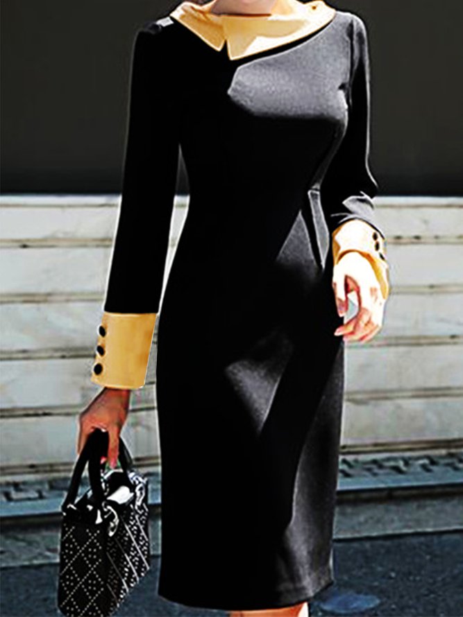 Elegant Retro Unifarben Asymmetrisch Kragen Kleid