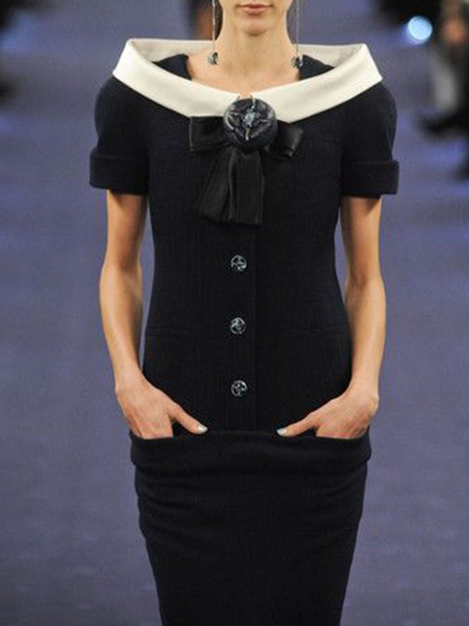 Elegant Dame Rollkragen Elegant Unifarben Kleid