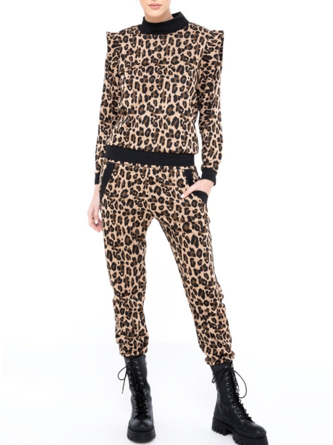 Lässig Regelmäßige Passform Leopard Hosen