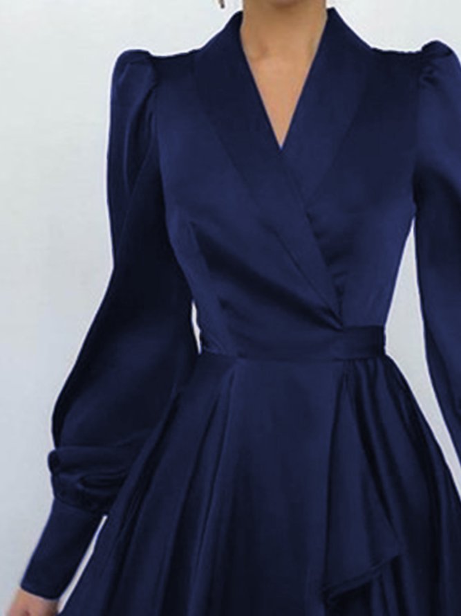 V-Ausschnitt Elegant Langarm Kleid