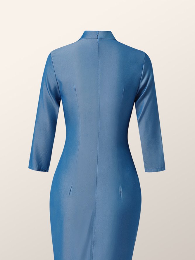 Elegant Schleife Unifarben Regelmäßige Passform Kleid