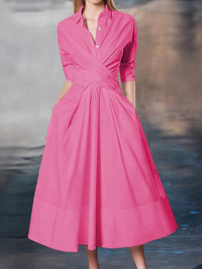Hemdkragen Regelmäßige Passform Elegant Unifarben Kleid