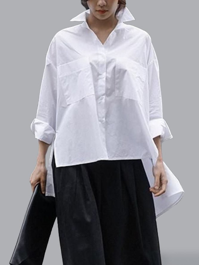 Täglich Langarm Urban Unifarben Hemdkragen Bluse