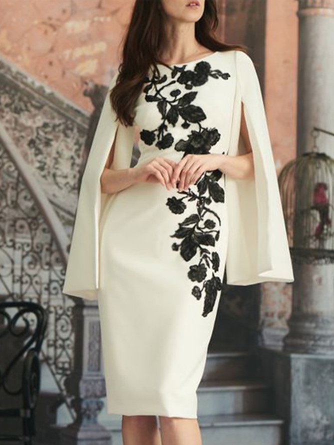 Regelmäßige Passform Elegant Rundhals  Blumenmuster Kleid