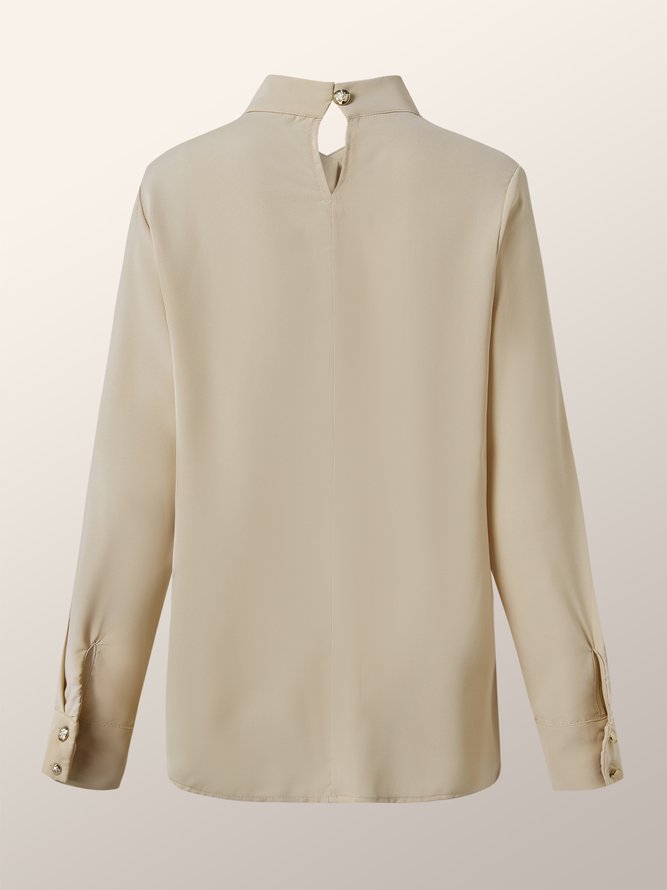 Elegant Einfach Regelmäßige Passform Retro Stehkragen Bluse